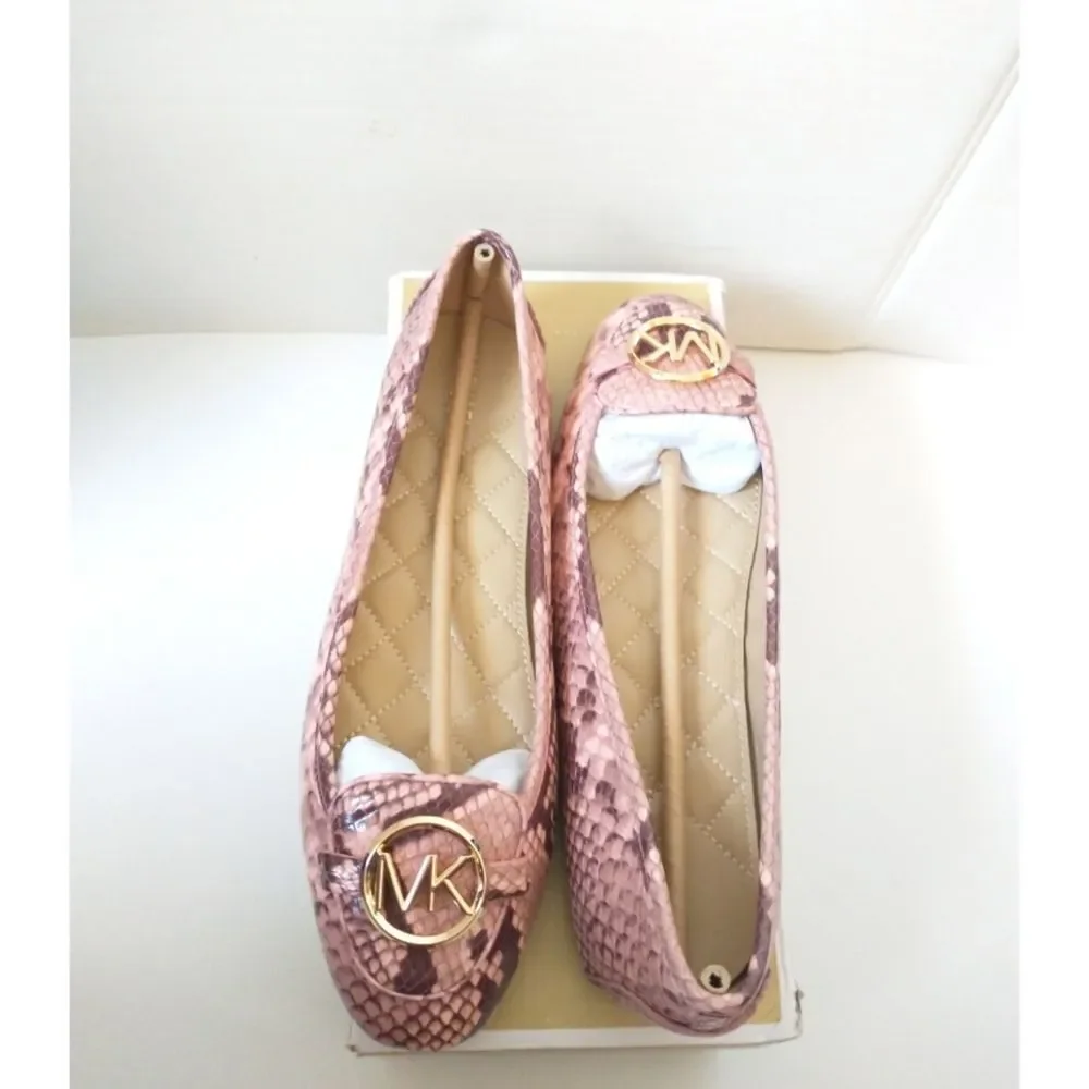 New! MICHAEL KORS Women's Leather Snake-embossed Lillie Flat Shoes Moccasins 9.5